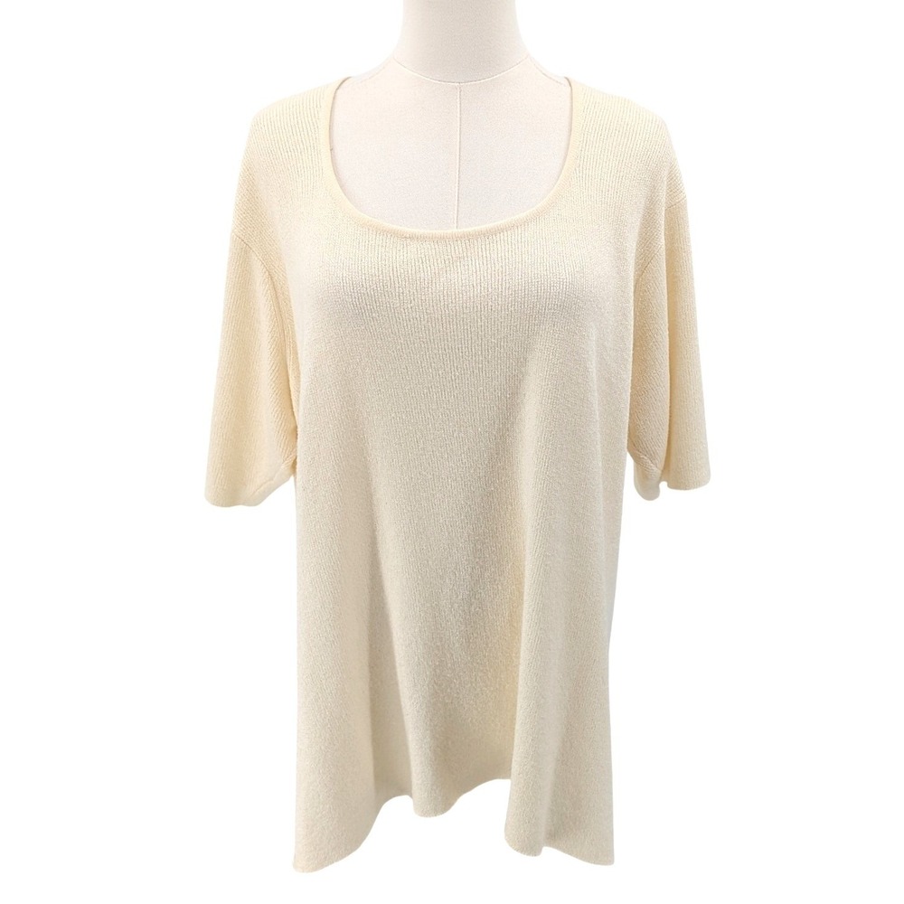 Soft Minimalist Knit Top Cream Short Sleeve‎ Vintage 1X 14 16 Lane Bryant
